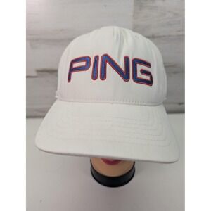 PING Hat Cap Snap Back White Golf Junior Interclub Flexfit Embroidered Mens